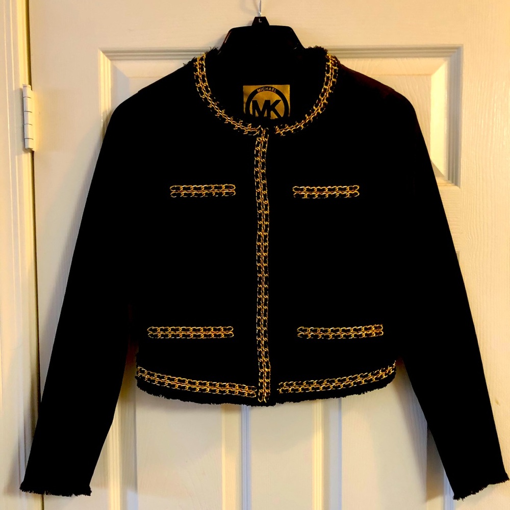 MK Black and Gold Chain Embellished Jacket